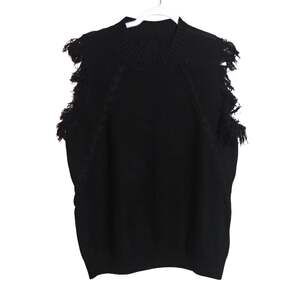 Black Knit Fringe Sweater Vest Neutral Soft Size XL